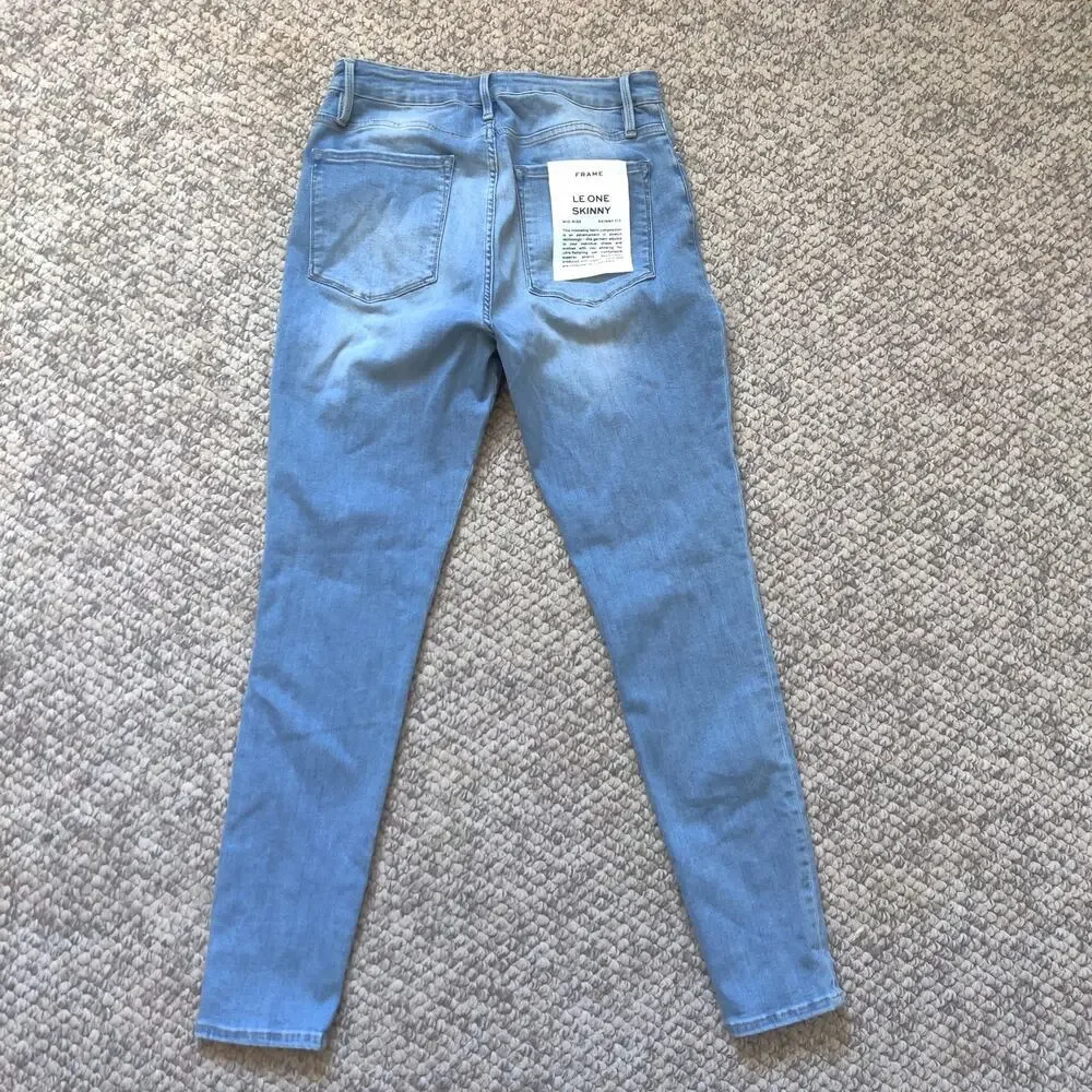 Frame Le One Skinny Jeans in Blue Caspio Sz 2 (Fits 29-34) High Rise Cropped - Picture 7 of 11